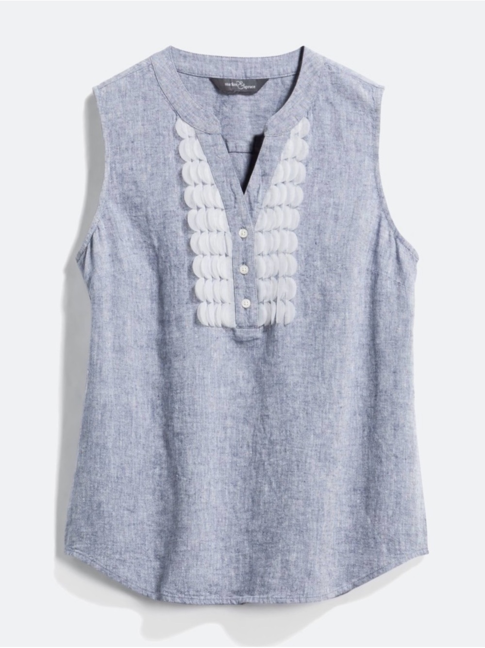 Market & Spruce Sleeveless Chambray V-Neck Top - Blue & White